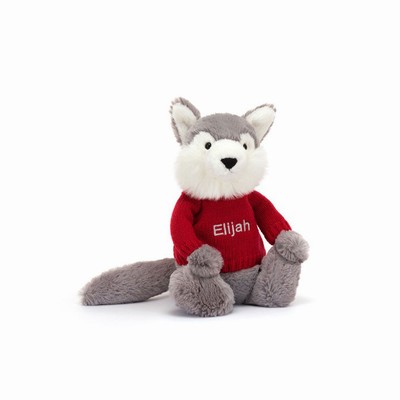 Jellycat Bashful Wolf with Red Jumper New Zealand | ZFKHS1985